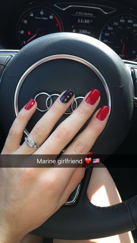 #Marine nails #marine wife #marine girlfriend #love my marine Marine Corp Nails Designs, Marine Corp Ball Dresses, Army Girlfriend Nails, Marine Corps Ball Nails, Marine Ball Nails, Usmc Nails Designs, Marine Boyfriend Gifts, Marine Wedding Ideas, Marine Wife Tattoo