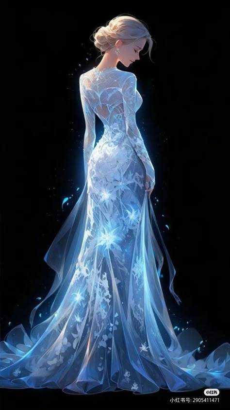 Winter Court Dress, Ice Queen Aesthetic Dress, Ice Dress Fantasy Art, Ice Goddess Fantasy Art, Fanasty Dresses, Blue Fantasy Gown, Icy Blue Dress, Fantasy Dress Art, Ice Clothes