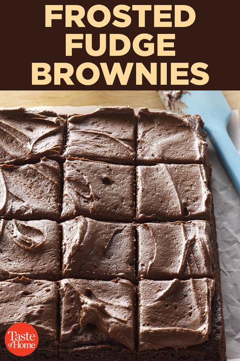 Frosted Fudge Brownies Best Frosted Brownie Recipe, Brownie And Frosting Recipe, Frosted Chocolate Brownies, Fudgy Brownies With Frosting, Brownie With Frosting Recipes, Chocolate Brownies With Frosting, Brownie Recipes With Frosting, Fudge Iced Brownies, Fudge Brownies With Frosting