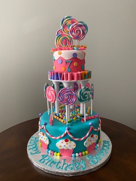 Colorful Candy Cake, Cupcakes Birthday Cake, Candy Theme Cake, Birthday Cake Candy, Candy Land Cake, Candyland Cake, Candy Theme Birthday Party, Candy Birthday Cakes, Tiered Cakes Birthday