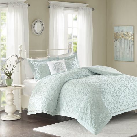 Ophelia & Co. Keeney Cotton Comforter Set & Reviews | Wayfair Aqua Bedroom Ideas, Chenille Comforter, Aqua Rooms, Aqua Duvet Cover, Aqua Bedroom, Turquoise Comforter, Aqua Bedrooms, Beach Bedding Sets, Turquoise Bedding