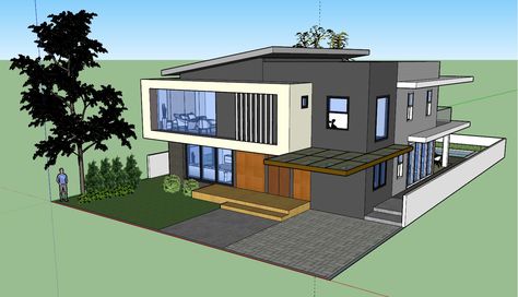 Gym Front Elevation Design, Modern Gym Exterior, Sketchup House Design, Gym Facade, Site Elevation, 4 Bedroom Modern House, Banglow Design, Sketchup House, Gym Architecture