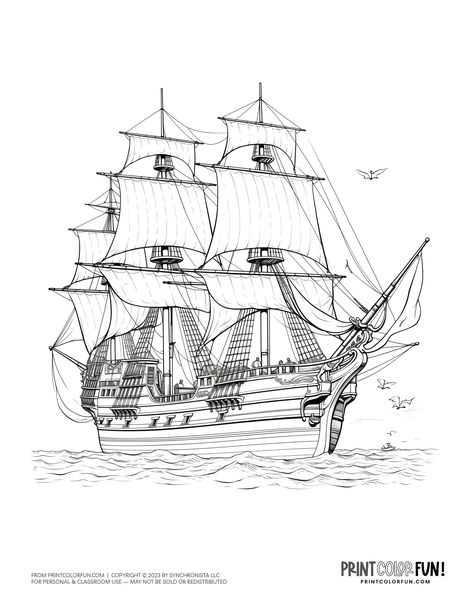 Old sailing ship coloring page clipart from PrintColorFun com 2 Old Sailing Ships Drawing, Santa Maria Ship, Ship Drawings, Ship Clipart, Drawings For Kids, Wooden Wind Chimes, Continents And Oceans, Planet For Kids, Working Boat