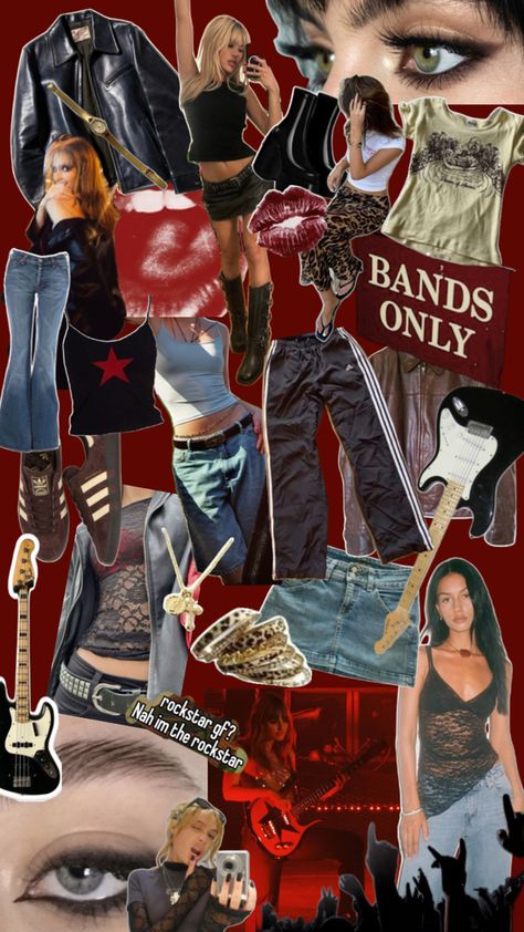 Rockstar fashion🎧🖤 Modern Rock, 80s Rock Womens Fashion, Rock Stars Girlfriend Outfits, Rockstar Girlfriend Style Aesthetic, Rockers Girlfriend Aesthetic, 90s Rockstar Fashion, 2000s Punk Outfits, Female Rockstar, 90s Rockstar