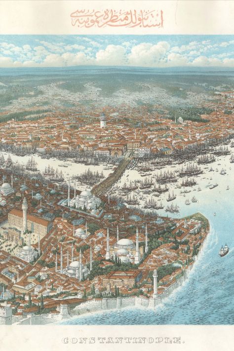 Introducing the extraordinary "Vintage Map View of Constantinople 1896" poster! Embark on a visual journey back in time as you immerse yourself in the enchanting world of the Ottoman Empire. This meticulously illustrated bird's-eye view map of Istanbul, formerly known as Constantinople, captures the essence of its historic charm. Adorn your walls with this captivating history poster that beautifully showcases the architectural wonders and cultural heritage of this magnificent city. Constantinople Map, Istanbul Map, Turkey History, Birds Eye View Map, Pictorial Maps, Old Wall, Style Deco, Ottoman Empire, Historical Maps