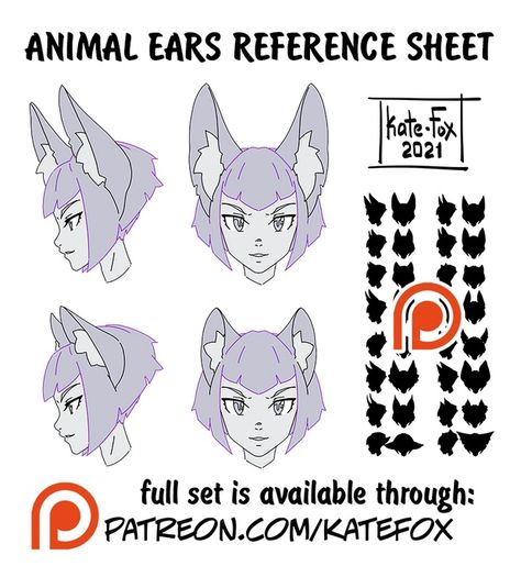 Kate Fox | Creating Comics, 2D art, pose-study sets and fox-illustrations | Patreon Animal Ears Reference, Ears Reference, How To Draw Ears, Fox Character, Stick Figure Animation, Doll Making Tutorials, Fox Drawing, Wolf Ears, Body Drawing Tutorial