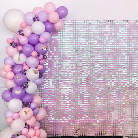 Lets Party Chica Event Rental on Instagram: “💜 BUTTERFLY EFFECT 💜 book a shimmer wall for your next event! Available in different colors as well 🦋 DM US TODAY” Butterfly Backdrop, Backdrop Purple, Shimmer Background, Shimmer Wall, Butterfly Effect, Back Drop, Pink Balloons, Butterfly Wall, Event Rental