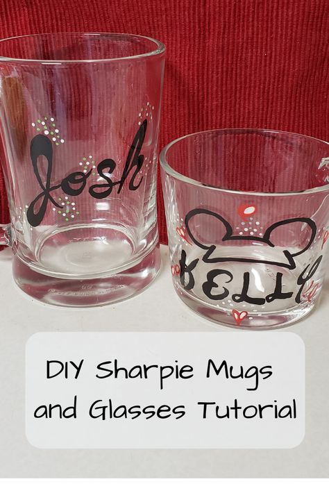 Sharpie On Glass Diy, Sharpie Bowl Diy, Diy Glass Tumbler Gift Ideas, Diy Glass Mug, Personalized Mugs Diy, Writing On Glass Diy, Sharpie Wine Glasses Diy, Glass Mug Painting Ideas, Drawing On Glass Cups