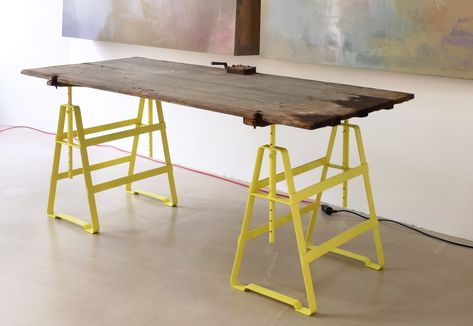 Lackaffe - Trestle - Designer Table frames / tops by Atelier Haussmann ✓ Comprehensive product & design information ✓ Catalogs ➜ Get inspired now Table Frames, Trestle Desk, Architects Desk, Modern Hall, Adjustable Computer Desk, Modular Table, Drawing Table, Work Horses, Trestle Table