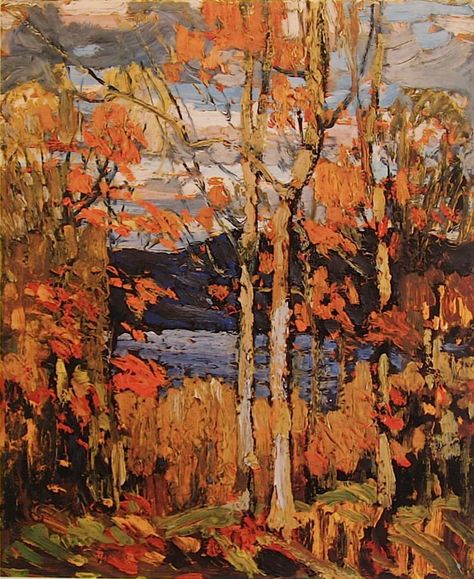 Tom Thomson- Group of Seven- Algonquin October. Tom Thompson, Group Of Seven Art, Tom Thomson Paintings, Group Of Seven Paintings, Canada Landscape, Tom Thomson, Emily Carr, October Art, Canadian Painters