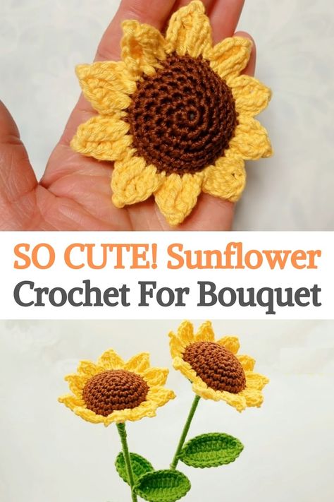 Sunflower Crochet Bouquet Pattern, Crochet Sunflower Bouquet Pattern Free, Crochet Sunflower Petals, Crochet Sunflowers Free Pattern, Crochet Sunflower Pattern Free, Sunflower Crochet Bouquet, Crochet A Sunflower, Crochet Sunflower Bouquet, Random Crochet