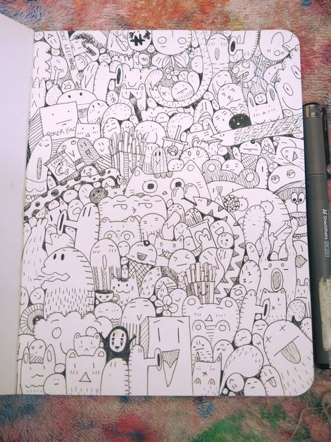 Doodle <3 <3 Joy Doodle Art, Doodle Pages Sketchbooks, Doodle Art Name, Drawing Monsters, Spiral Drawing, Easy Graffiti, Ink Drawing Techniques, Easy Graffiti Drawings, Doodle Characters