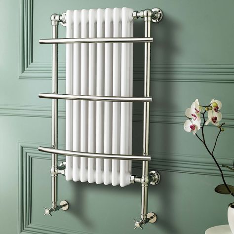 Towel Radiator | Bathroom Radiators | Towel Rail Radiator - BathEmpire Traditional Towel Radiator, White Towel Rail, Towel Rail Ideas, Chrome Towel Rail, Traditional Radiators, Horizontal Radiators, Bathroom Radiators, Decorating Bathroom, Victorian Bathroom