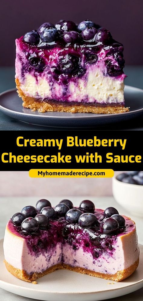 Rich, creamy, and topped with a luscious blueberry sauce, this Creamy Blueberry Cheesecake is a show-stopping dessert for any occasion. Ingredients: 8 oz cream cheese, softened 1 cup graham cracker crumbs 1/2 cup sugar 1/2 cup blueberry preserves A creamy, fruity dessert that’s as beautiful as it is delicious Blueberry Topping For Cake, Blueberry Cheesecake Crumb Cake, Cheesecake Recipes Blueberry, Blueberry Sauce For Cheesecake, Healthy Blueberry Cheesecake, Blueberry Cheesecake Recipes, Blueberry Topping For Cheesecake, Blueberry Crumble Cheesecake, Homemade Blueberry Cheesecake