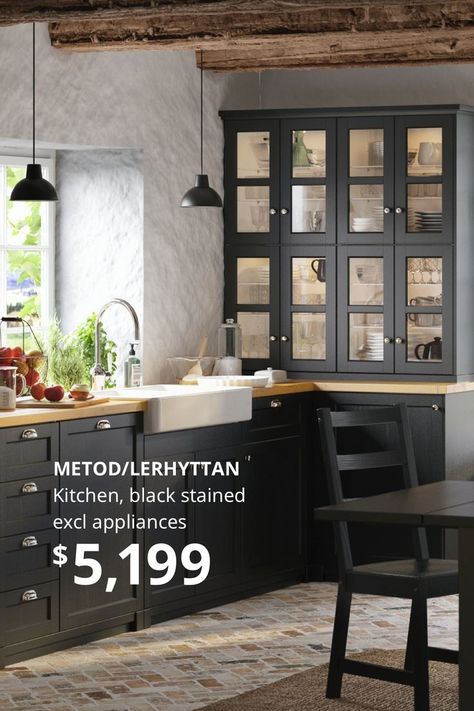 The festive season is typically associated with reds and greens - but for those trendsetters who prefer their colours in any shade of black, the METOD/LERHYTTAN kitchen range has the solution to your opulent noir needs. Black Ikea Kitchen, Black Kitchen Inspiration, Black Kitchen Design, Ikea Kitchen Remodel, Ikea Kitchen Design, Kitchen Gallery, Kitchen Inspiration Design, Ikea Kitchen, Kitchen Cabinetry