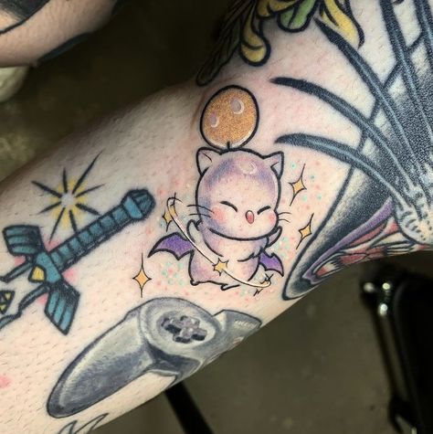 Moogle Tattoo, Final Fantasy Tattoo, Hedgehog Tattoo, Jack Skellington Tattoo, Fantasy Tattoo, Pokemon Tattoos, Pokemon World, Arm Tats, Tattoo Filler