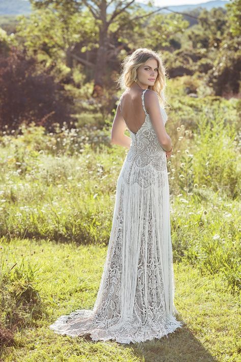 Lillian West Venice Lace Gown with Fringe Skirt Dresses With Tassels, Gown With Fringe, Lace Wedding Dress Country, Lillian West Bridal, Vintage Wedding Gowns, Lillian West Wedding Dress, Unique Boho Wedding Dress, Bohemian Beach Wedding Dress, Wedding Dress Color