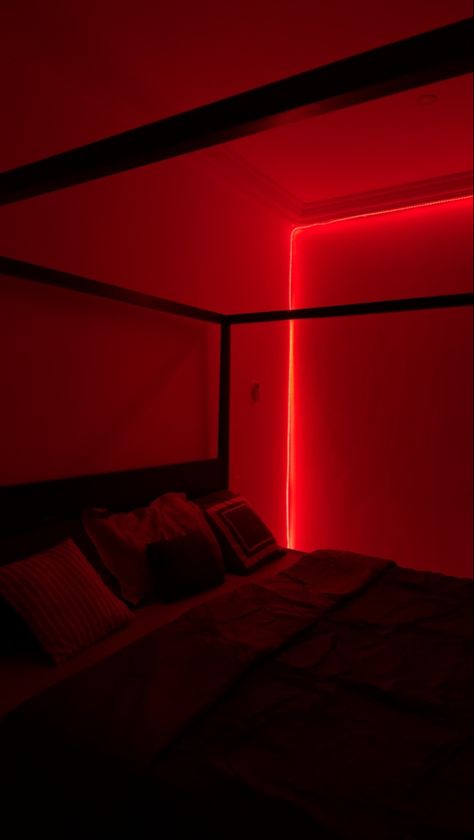 Light Bedroom Aesthetic, Black Rooms, Baby Bedtime, Future Apartment Decor, Light Bedroom, Future Apartment, Red Led, Aesthetic Images, Bedroom Aesthetic