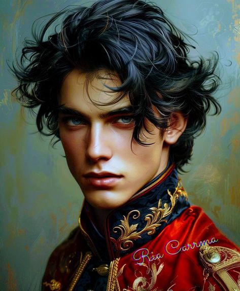 Villain Character Inspiration Male, Dark Hair Male Character Inspiration, Black Hair Yellow Eyes, Fantasy Male Art, Medieval Prince, Long Curly Hair Men, Short Brown Hair, Character Inspiration Male, Tan Guys