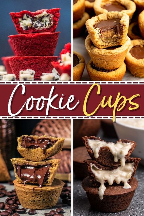 Marshmallow Cookie Cups, Cookie Cup Filling Ideas, Christmas Cookie Cups Recipes, Rolo Stuffed Cookies, Cookies In Muffin Pans, Carmel Cups Cookies, Mini Muffin Tin Cookie Recipes, Christmas Cookie Cups, Sugar Cookie Cups Muffin Tin