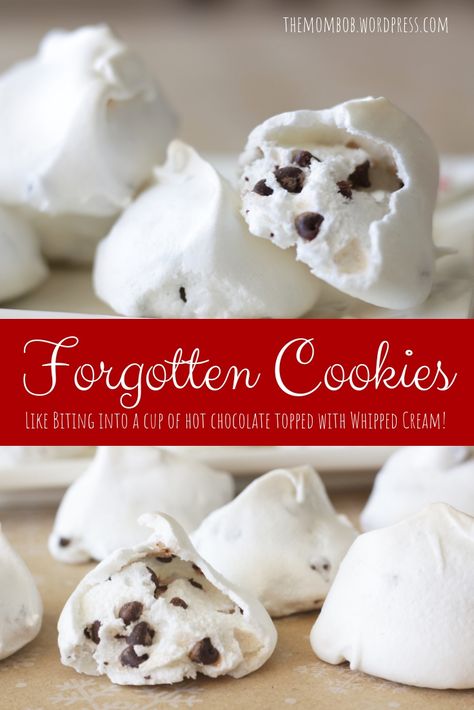 Forgotten Cookies: Like Biting into a Cup of Hot Chocolate Topped with Whipped Cream Forgotten Cookies Meringue, Forgotten Cookies Christmas, Meringue Cookies Christmas, Christmas Meringue Cookies, Forgotten Cookies Recipe, Cookies Meringue, Meringue Cookies Recipe, Chocolate Chip Meringue Cookies, Forgotten Cookies