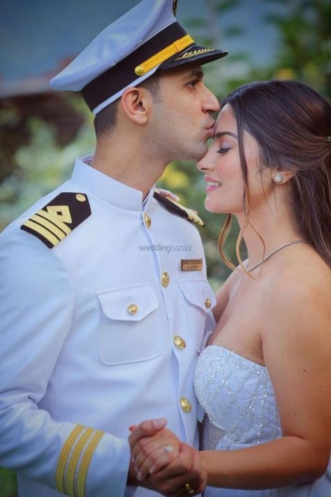 Navy Couple Pictures, Military Couple Photography, Navy Couple, Krishna Mukherjee, Army Couple Pictures, Marine Wedding, Navy Uniform, Army Couple, Navy Uniforms