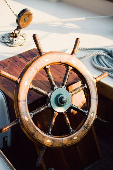 source: tinamotta @ tumbler Nautical Images, Nautical Photography, Boat Wheel, Deco Marine, Wooden Wheel, Ship Wheel, Nautical Design, On A Boat, Portland Maine