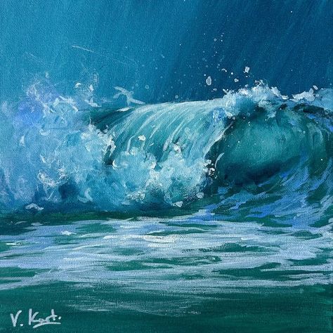 VictoriaKartCA - Etsy Canada Wave Painting Simple, Wave Acrylic Painting, Painted Waves, Hawaii Waves, Ocean Art Painting, Waves Painting, Surf Painting, Ocean Waves Art, Ocean Waves Painting