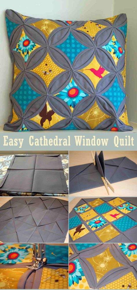 Easy Cathedral Window Quilt Tutorial Faux Cathedral Window Quilt Pattern, Stained Glass Window Quilt Pattern, Cathedral Quilt Block, Cathedral Quilt Tutorial, Cathedral Windows Quilt Pattern, Window Pane Quilt Pattern Free, Cathedral Windows Quilt, Cathedral Window Quilt Tutorial, Easy Cathedral Window Quilt