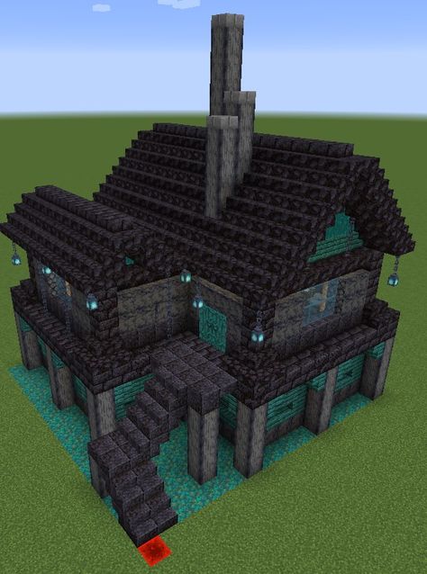 Minecraft Gravestone Ideas, Skull Nether Portal, Emo Minecraft Builds, Deep Slate House Minecraft, Minecraft Dark House, Minecraft Deep Slate Build, Dark Minecraft House, Dark Minecraft Builds, Goth Minecraft House