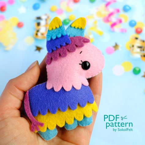 Excited to share the latest addition to my #etsy shop: Cute Pinata felt toy sewing PDF and SVG patterns, Llama toy, Birthday gift, Plush name garland https://etsy.me/3LaDKBY #cincodemayo #sewing #babyshower #plushtoypattern #feltanimalpattern #easysewingpattern #babymo Mexican Felt Crafts, Felt Bugs Pattern, Felt Brooch Pattern Templates, Felt Toy Patterns Free Templates, Felt Templates Printable Free Pattern, Free Felt Patterns, Pinata Ornament, Donut Craft, Crochet Donut