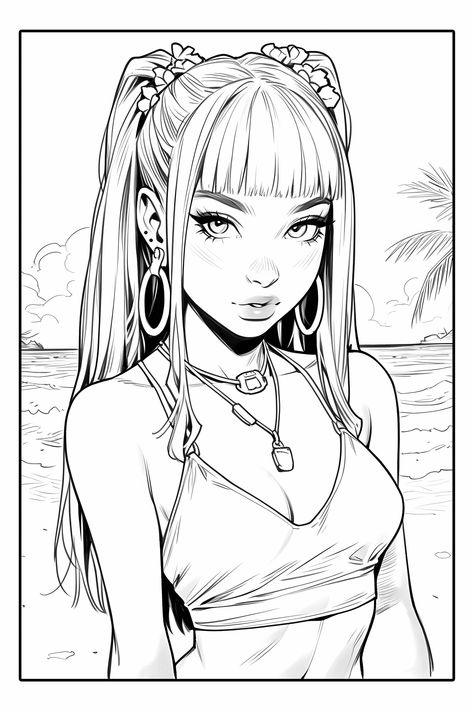 Manga Coloring Book, Color Drawing Art, Barbie Coloring Pages, Adult Coloring Designs, Cartoon Coloring Pages, Coloring Pages For Girls, Cool Coloring Pages, Dessin Adorable, Coloring Book Art