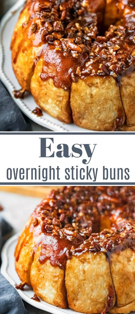 Easy overnight sticky bun recipe takes just 7 ingredients (including frozen rolls) and 5 minutes of prep to make a delicious sweet roll treat! Overnight Sweet Rolls, Roads Rolls Recipe, German Sticky Buns, Rhodes Buns Recipes, Overnight Buns Recipe, Cinnamon Pecan Rolls Homemade Easy, Brown And Serve Rolls Ideas, Morning Rolls Recipe, Carmel Rolls Recipe