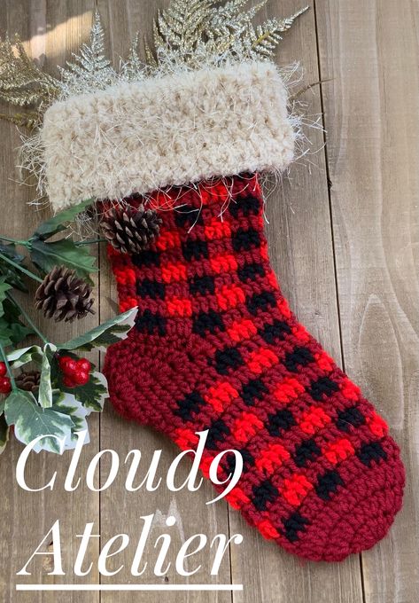 Country Crochet, Christmas In The Country, Buffalo Plaid Stockings, Stocking Crochet, Plaid Stockings, Unique Tools, Christmas Stocking Pattern, Stocking Pattern, Unique Crochet