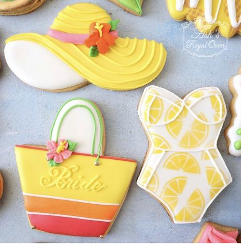 Hat Cookies Decorated, Pool Cookies, Swimsuit Cookies, Nautical Cookies, Summer Sugar Cookies, Royal Cookies, Cookies Royal Icing, Girls Beach Trip, Beach Cookies