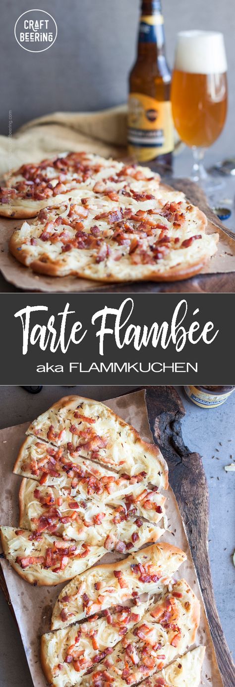 Flambe Recipes, Flamkuchen Recipe, Bavarian Pizza Recipe, Tart Flambe Recipe, Fleischmann's Yeast Recipes Pizza Dough, Flammkuchen Recipe, Flambe Desserts, Grill Mad, Tarte Flambee Recipe