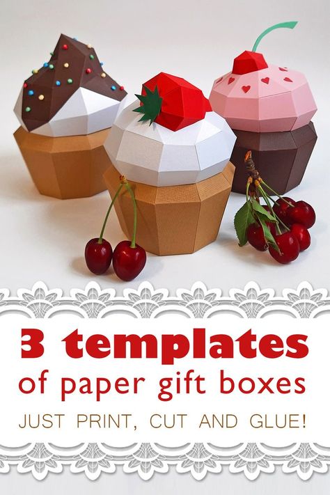 Cricut Gift Box Templates, Diy Paper Cupcake, 3d Printable Templates, Boxes Cricut, Paper Craft Animals, Cupcake Boxes Template, Craft Ideas For Christmas, Box Papercraft, Craft Animals