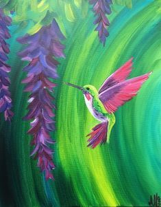 Paintings Of Hummingbirds, Hummingbird Canvas Painting, Hummingbird Painting Acrylic, Paint Nite Ideas, Paint Night Ideas, Hummingbird Painting, Paint Nite, Easy Canvas Painting, Canvas Painting Diy