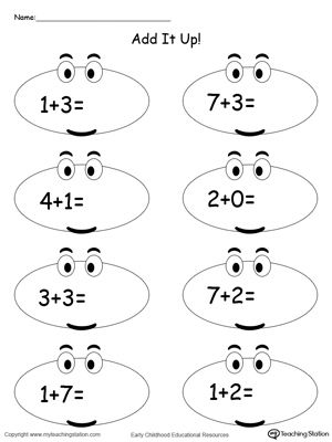 **FREE** Add It Up! Sums to 10 Worksheet. Add single digit numbers. Sums to 10 in this kindergarten math worksheet. #MyTeachingStation Preschool Math Printables, Kindergarten Addition, Kindergarten Math Worksheets Addition, Adding Numbers, Addition Kindergarten, Free Printable Math Worksheets, Math Sheets, Preschool Math Worksheets, Numbers Kindergarten