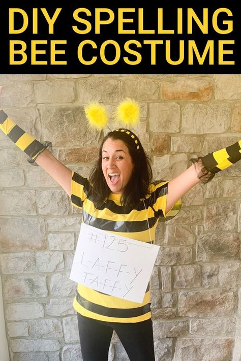 Diy Bee Costume Women, Bumble Bee Costume Women, Spelling Bee Costume, Bee Costume Diy, Easy Homemade Costumes, Do It Yourself Costumes, Stick Figure Costume, Easy Homemade Halloween Costumes, Punny Costumes