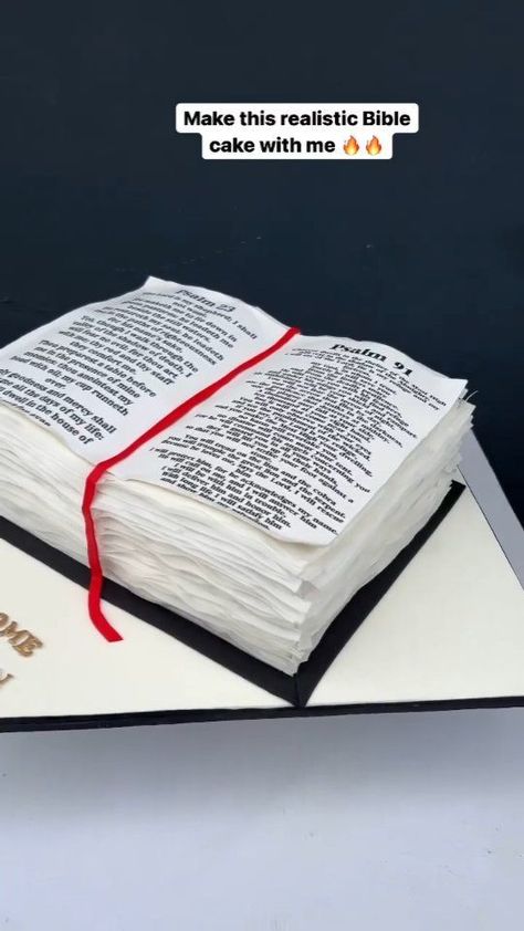 Realistic Bible Cake. Watch and Learn. 📹: @naomiscakesnmore #learncakes #cakedecoratingtutorial #cakedecoratingvideos #waferpaperart #naijabakers #beninbakers #worldbakers #cakereel #explore | Learn Cakes and Baking | Moses Bliss · Mercy Pastor Cake Design, Christian Birthday Cake, Priest Anniversary Cake, Bible Cakes Ideas, Bible Cake Ideas For Pastor, Bible Cake Birthday, Scripture Story Cake Decorating, Food Imposters, Church Anniversary Cake