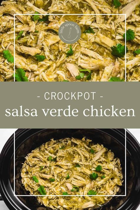 This easy crockpot salsa verde chicken recipe is made with juicy chicken breasts and a tangy salsa verde. Just throw all the ingredients in a slow cooker for a delicious and healthy weeknight dinner! Crockpot Salsa Verde Chicken, Crockpot Salsa Verde, E Meals, Salsa Verde Chicken Crockpot, Crockpot Salsa, Healthy Cooking Oils, Verde Chicken, Trim Healthy Momma, Salsa Verde Chicken