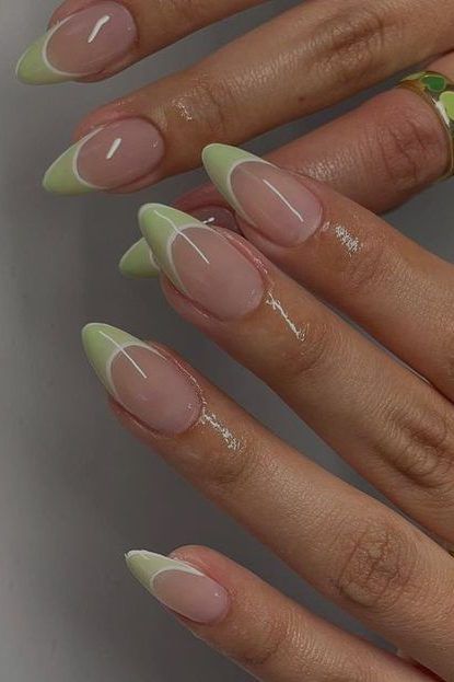 Green Nails, Blue nails, Spring Nail Trends You Need to Try, spring nails, pastel nails, classy nails, chic nails, Pastel French Tip Nails Nails, Green, White, Art