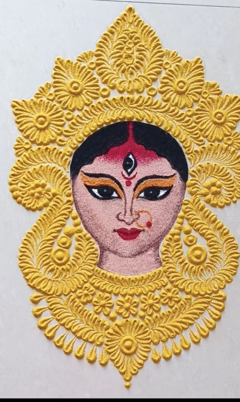 Rangoli Designs Lakshmi Mata, Gods Rangoli Design, Dasehra Rangoli Designs, Navarathri Rangoli Designs, Rangoli From Paint, Navratri Kolam Designs, Navratri Devi Rangoli, Navratri Rangoli Easy, God Rangoli Designs Diwali