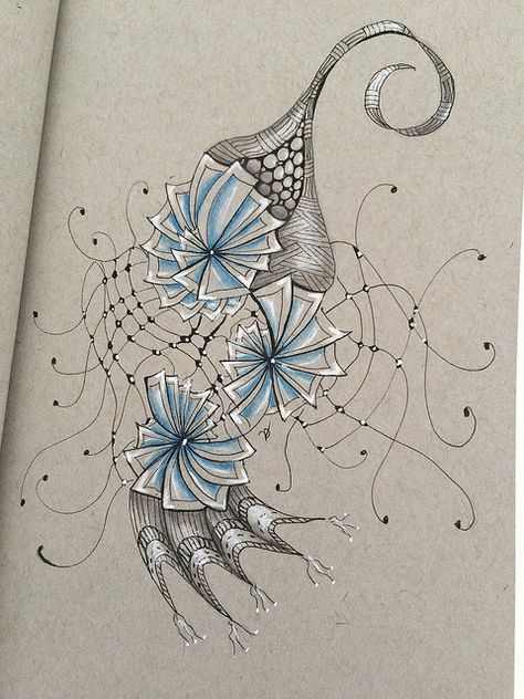 Kwazeela Zentangle, Water Zentangle, Doodles Sketchbooks, Zen Tangle Butterfly, Artwork Sketchbook, Tangled Flower, Zantangle Art, Zentangle Doodles, Verdigogh Zentangle