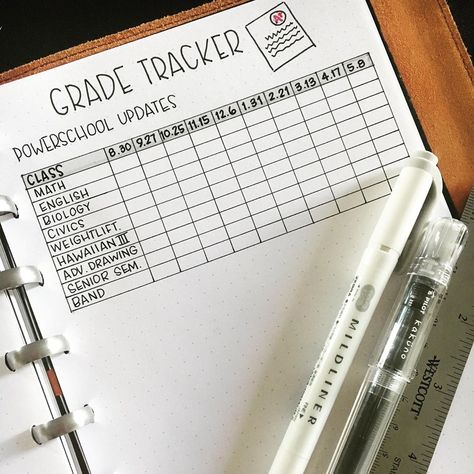 Deena 🐯 on Instagram: “Keeping track of grades is a great way to see trends and make improvements. Good for students and parents alike.…” Bullet Journal Grade Tracker, Bullet Journal Health, Bullet Journal Work, Grade Tracker, Iphone Life Hacks, Memory Journal, Study Journal, Bullet Journal Notebook, Bullet Journal Themes