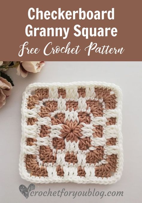 If you are looking for a square pattern to make blankets, afghans, cushion covers and more this checkerboard granny square are great together. Checkerboard Granny Square, Crochet Borders For Blankets, Crochet Squares Afghan, Granny Square Crochet Patterns Free, Crochet Motif Patterns, Crochet Blocks, Crochet Granny Square, Crochet Square Patterns, Granny Squares Pattern