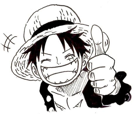 Luffy by Nishiponi One Piece Manga Icons Luffy, One Piece Drawing Black And White, One Piece Black And White Manga, One Piece Thumbs Up, One Piece Manga Icons Black And White, Luffy Thumbs Up, One Piece Laugh, Luffy Illustration, One Piece Luffy Manga