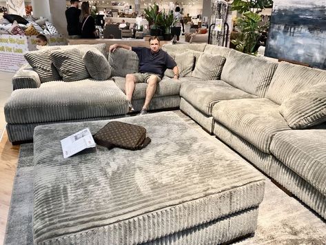 Over Sized Sectional Sofa, Over Stuffed Couch, Fluffy Grey Couch, Big Comfortable Couch, Grey Velvet Couch Living Room Ideas, Cozy Sectional Couch Living Room, Giant Couch Living Room, Big Comfy Sectional Couch, Best Sectional Sofa Cozy