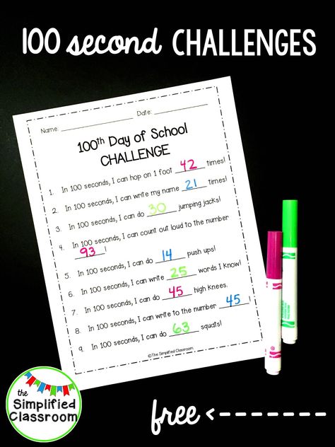 Try something new for the 100th day of school with these FREE 100 second challenges! 100 Days Of School Ideas, 100th Day Of School Crafts, 100s Day, Poems About School, 100 Day Of School Project, Teaching Holidays, 100 Day Celebration, Letter To Parents, School Celebration